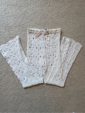 NWT AQUA Swim Bloomingdale's Crochet Flare Cover-Up Pants Ivory Size L